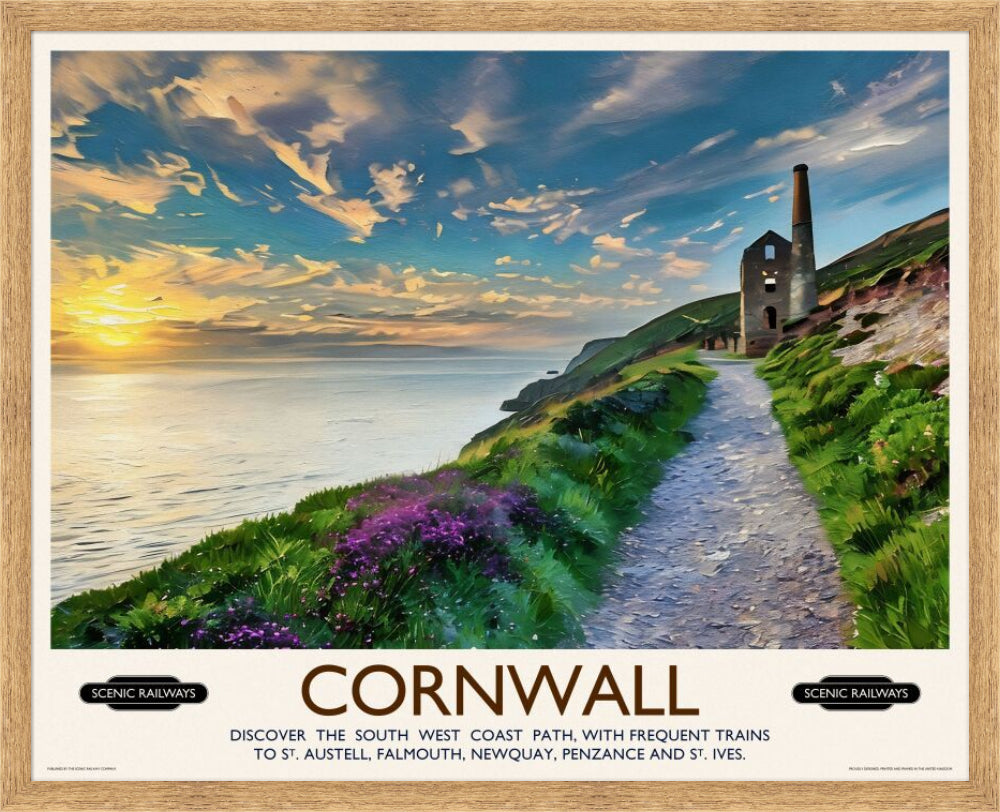 Vintage travel poster- Cornwall, The South West Coast Path - Scenic Railways