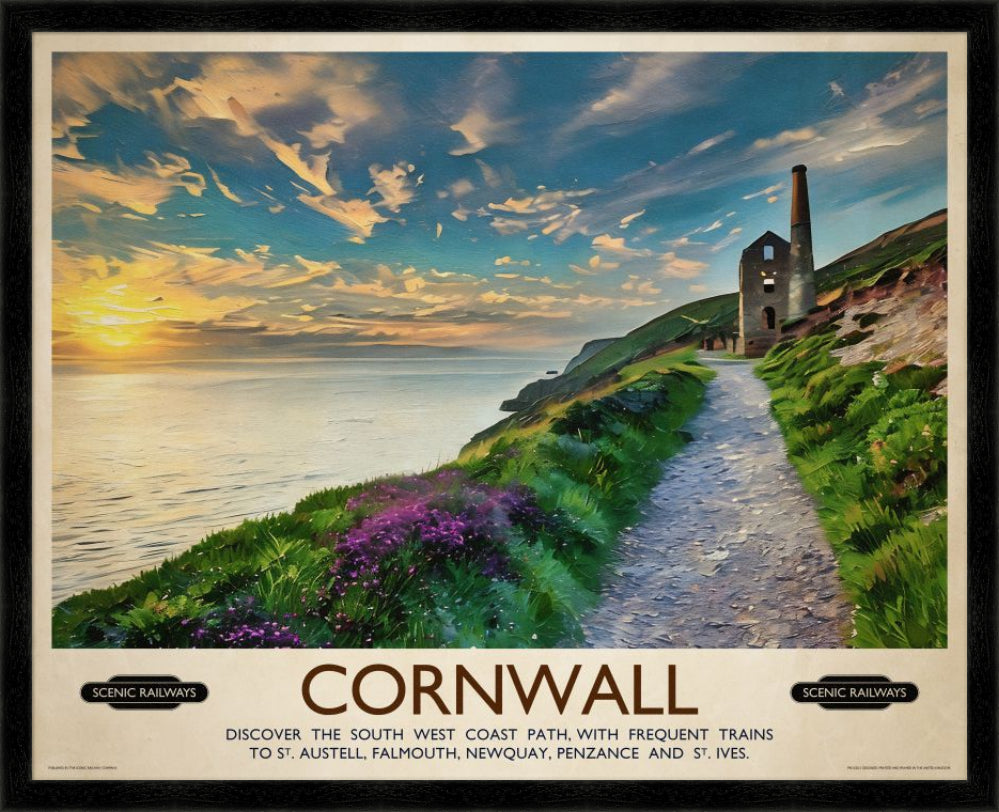 Vintage travel poster- Cornwall, The South West Coast Path - Scenic Railways