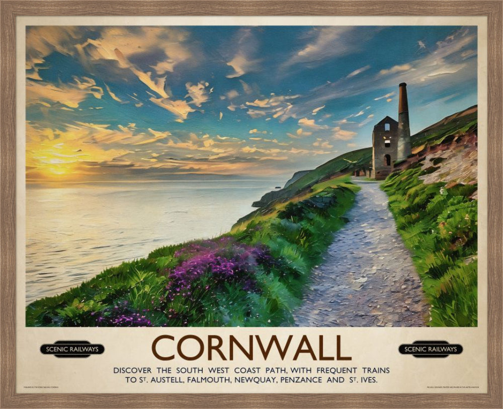 Vintage travel poster- Cornwall, The South West Coast Path - Scenic Railways