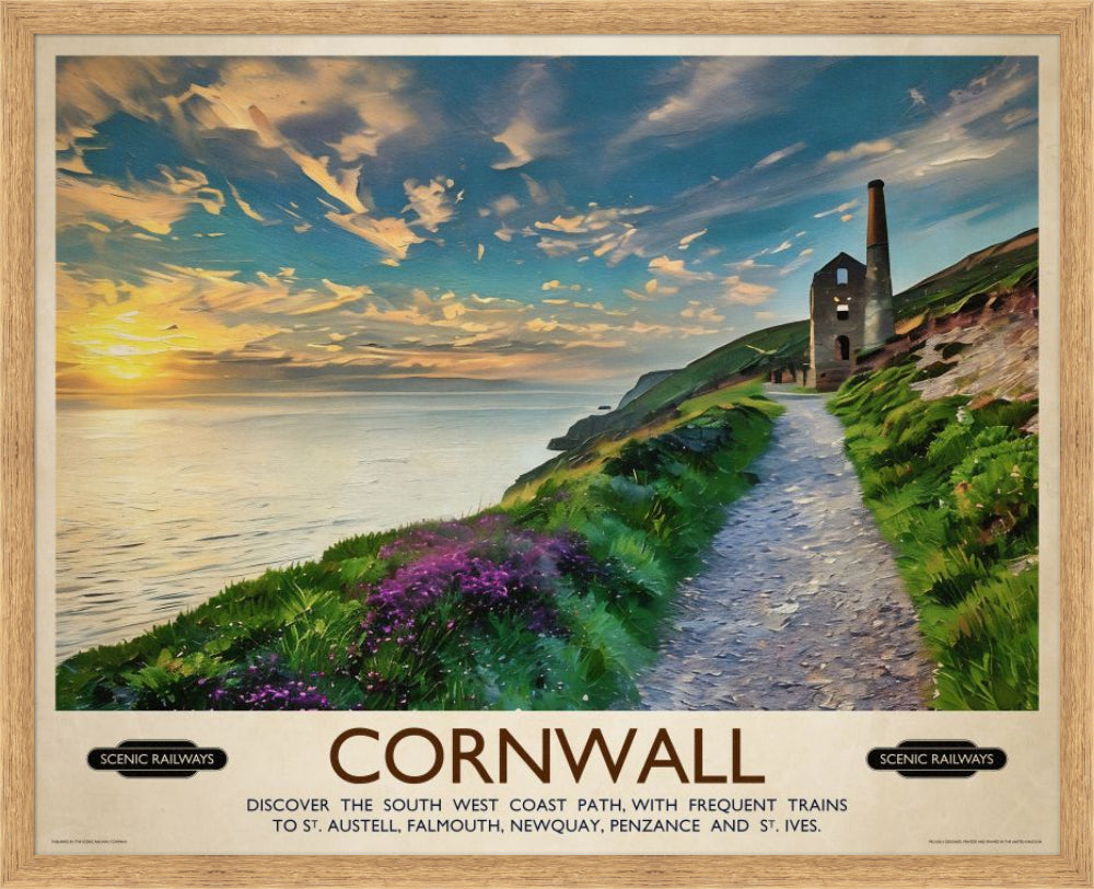 Vintage travel poster- Cornwall, The South West Coast Path - Scenic Railways