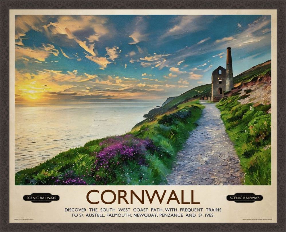 Vintage travel poster- Cornwall, The South West Coast Path - Scenic Railways