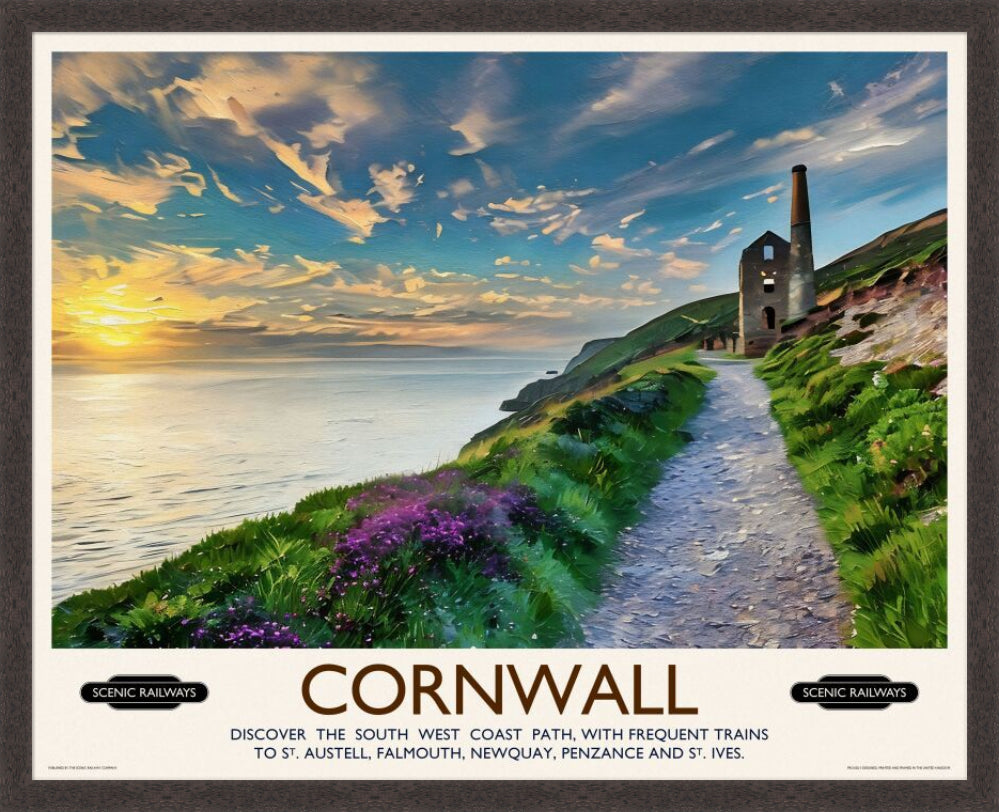 Vintage travel poster- Cornwall, The South West Coast Path - Scenic Railways