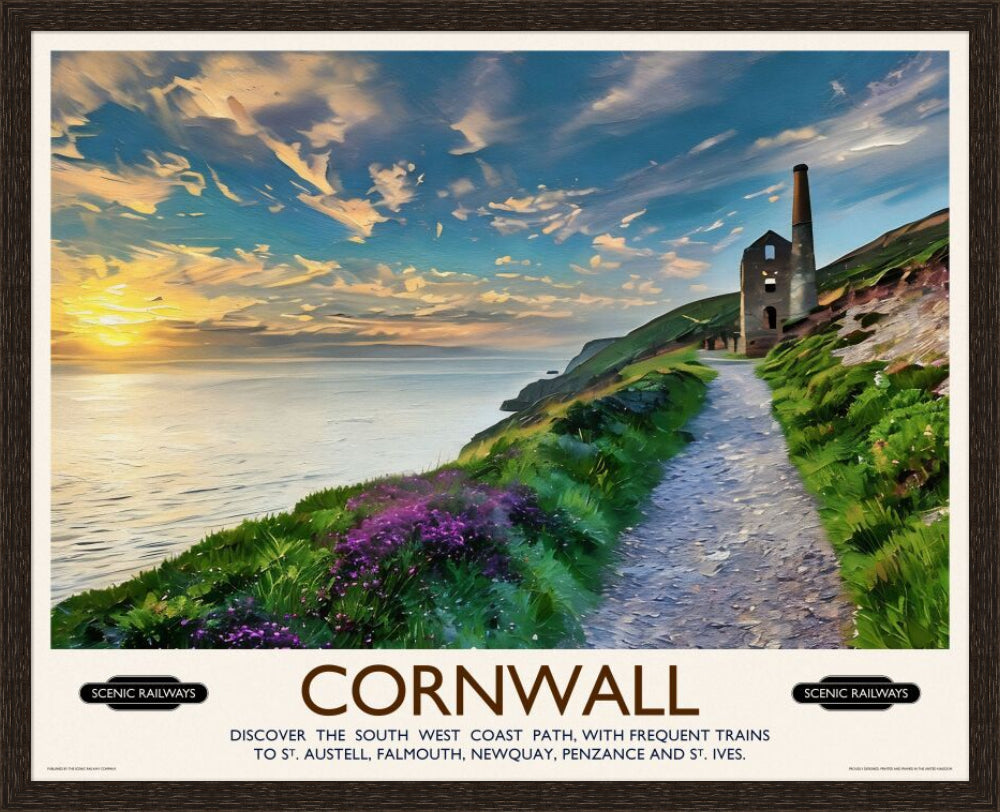 Vintage travel poster- Cornwall, The South West Coast Path - Scenic Railways