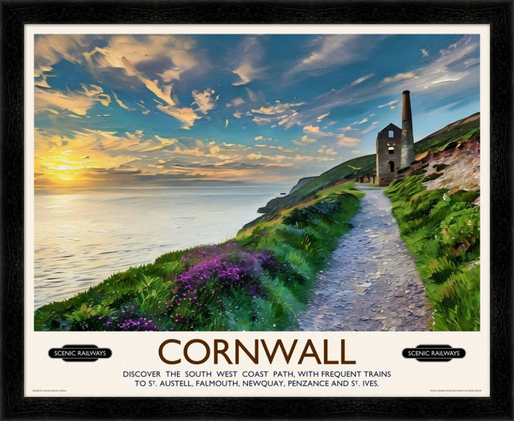 Vintage travel poster- Cornwall, The South West Coast Path - Scenic Railways