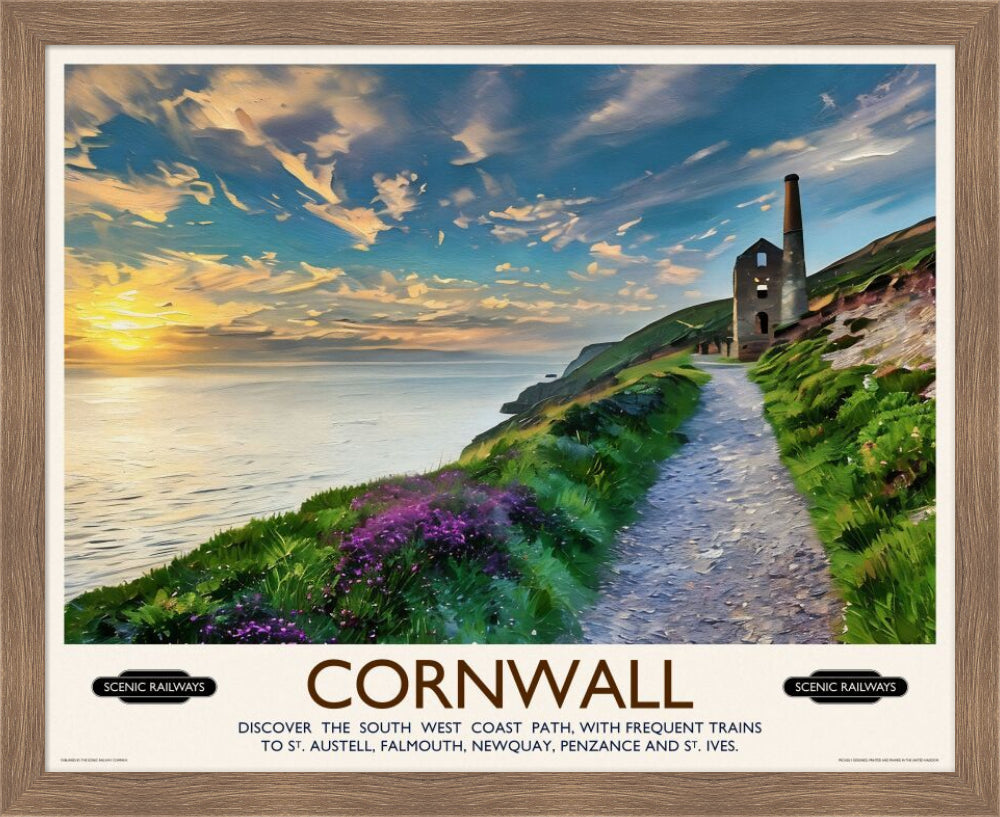 Vintage travel poster- Cornwall, The South West Coast Path - Scenic Railways