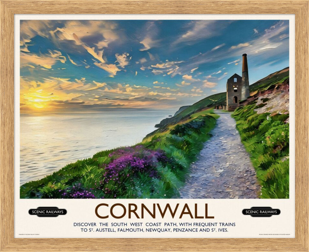 Vintage travel poster- Cornwall, The South West Coast Path - Scenic Railways