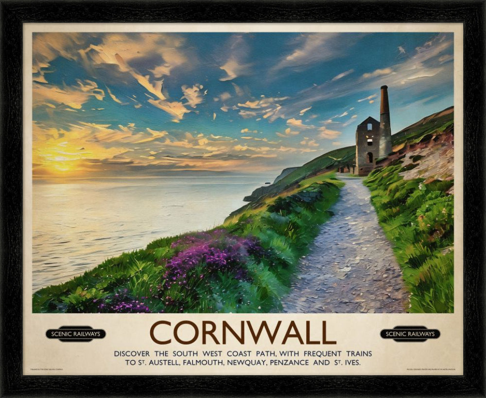 Vintage travel poster- Cornwall, The South West Coast Path - Scenic Railways