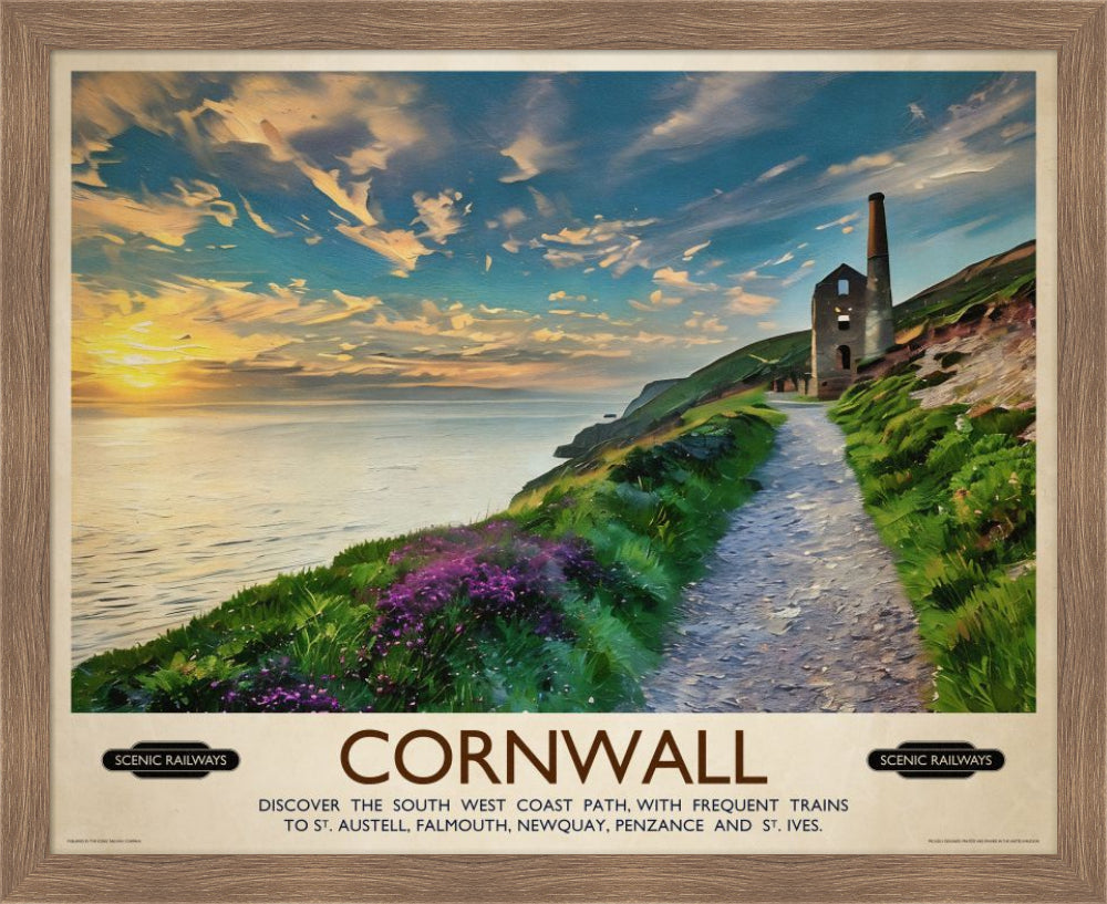 Vintage travel poster- Cornwall, The South West Coast Path - Scenic Railways