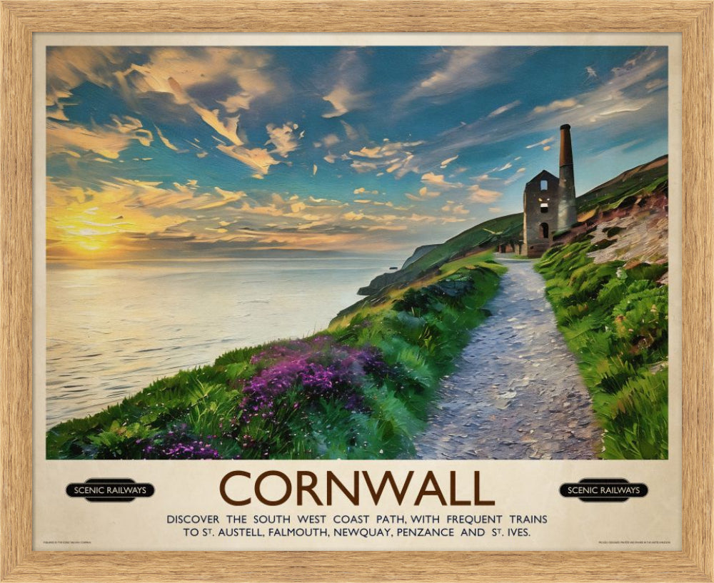Vintage travel poster- Cornwall, The South West Coast Path - Scenic Railways