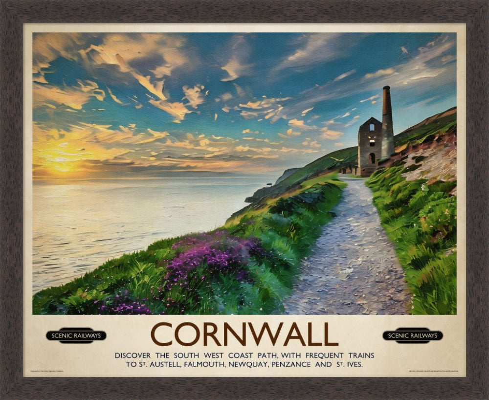 Vintage travel poster- Cornwall, The South West Coast Path - Scenic Railways