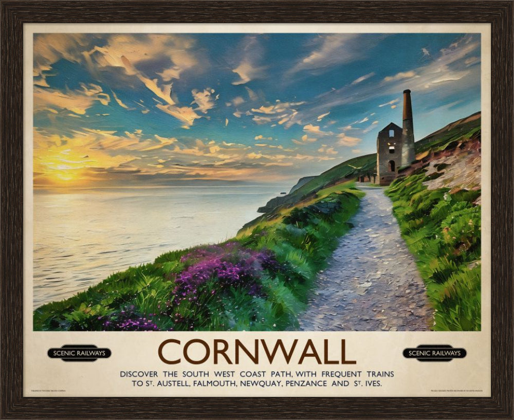 Vintage travel poster- Cornwall, The South West Coast Path - Scenic Railways