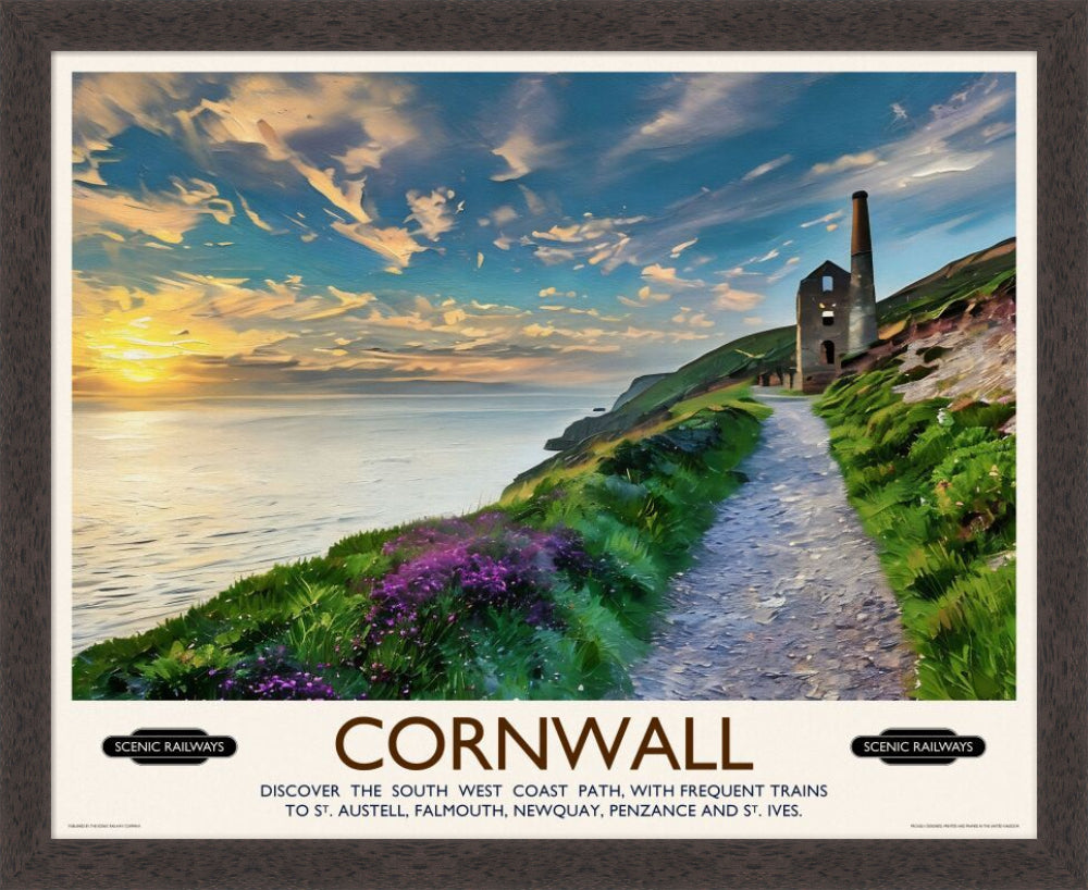 Vintage travel poster- Cornwall, The South West Coast Path - Scenic Railways