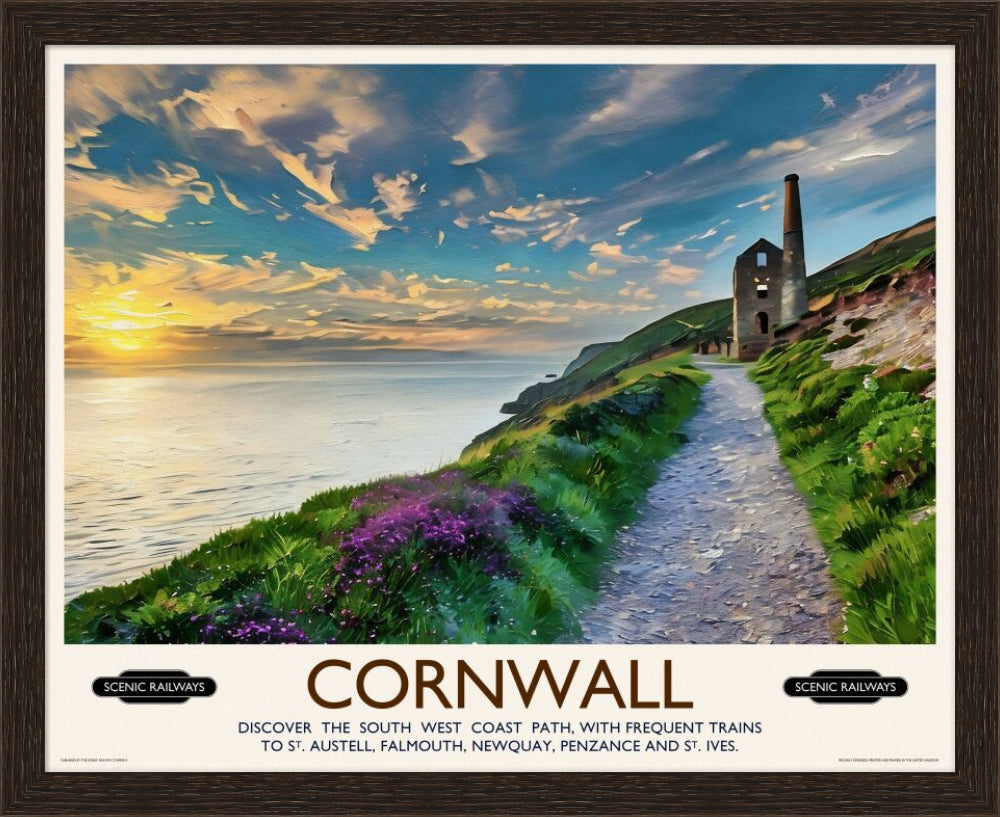 Vintage travel poster- Cornwall, The South West Coast Path - Scenic Railways