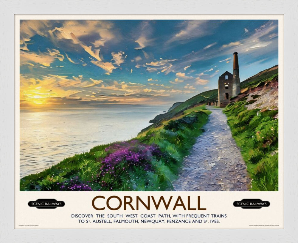 Vintage travel poster- Cornwall, The South West Coast Path - Scenic Railways