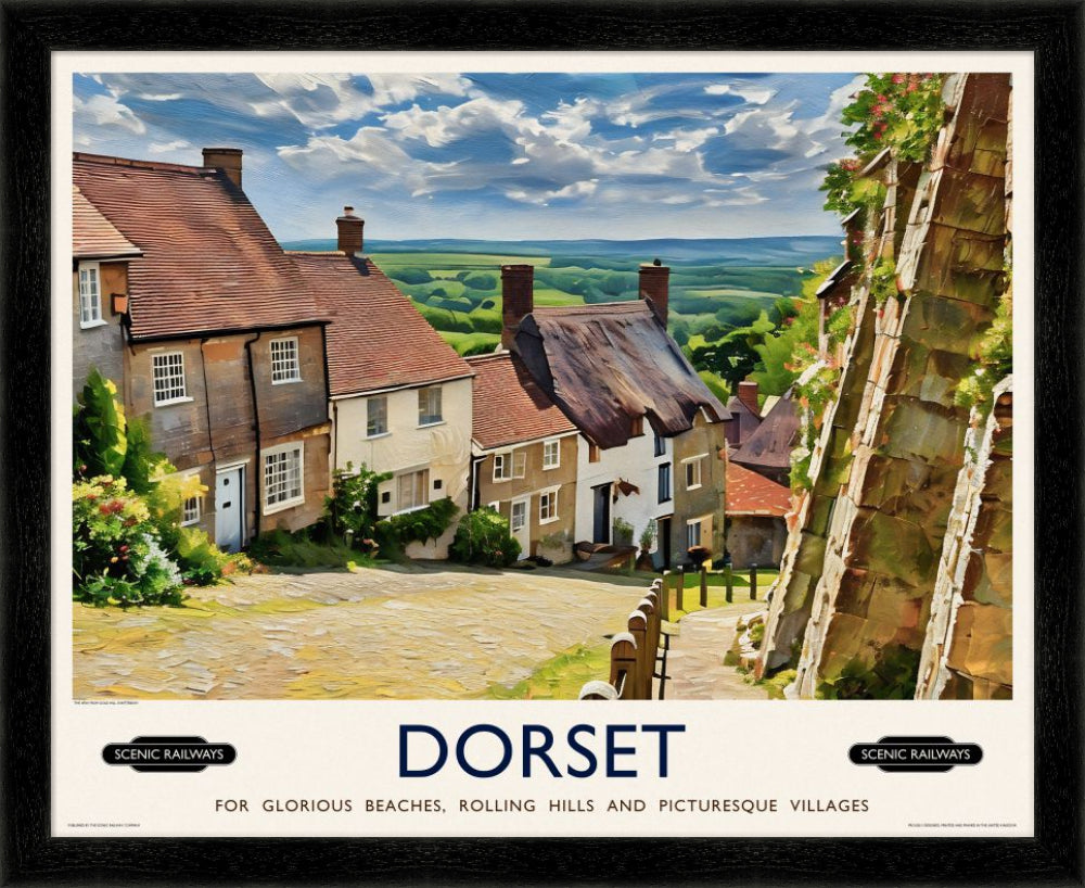 Vintage travel poster- Dorset, Gold Hill - Scenic Railways