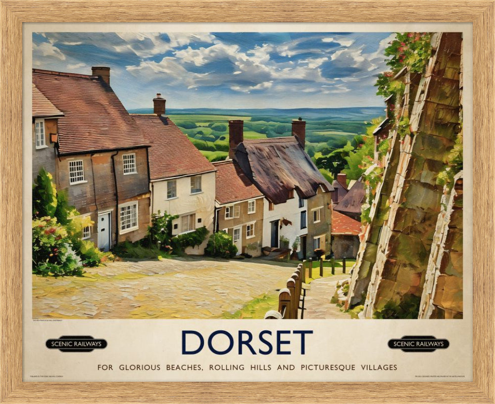 Vintage travel poster- Dorset, Gold Hill - Scenic Railways