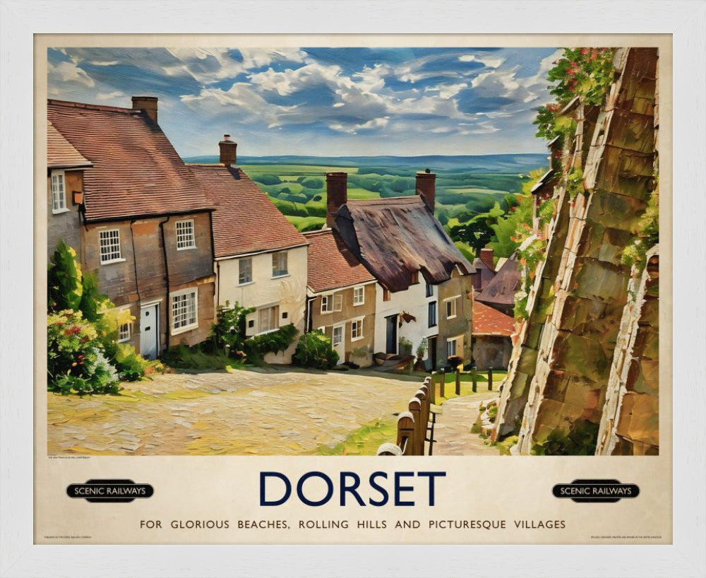 Vintage travel poster- Dorset, Gold Hill - Scenic Railways