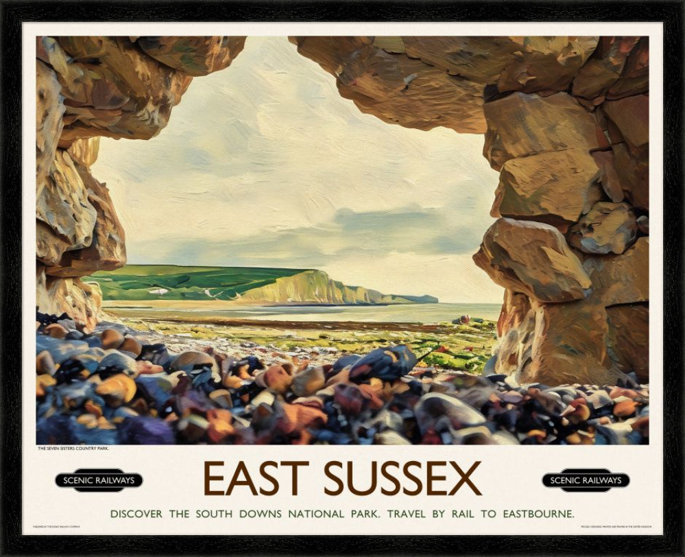 Vintage travel poster- East Sussex, The Seven Sisters - Scenic Railways