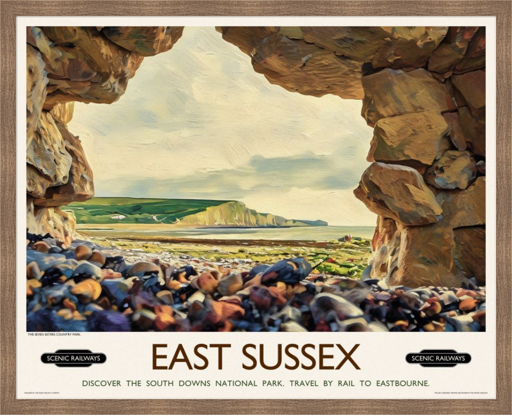 Vintage travel poster- East Sussex, The Seven Sisters - Scenic Railways