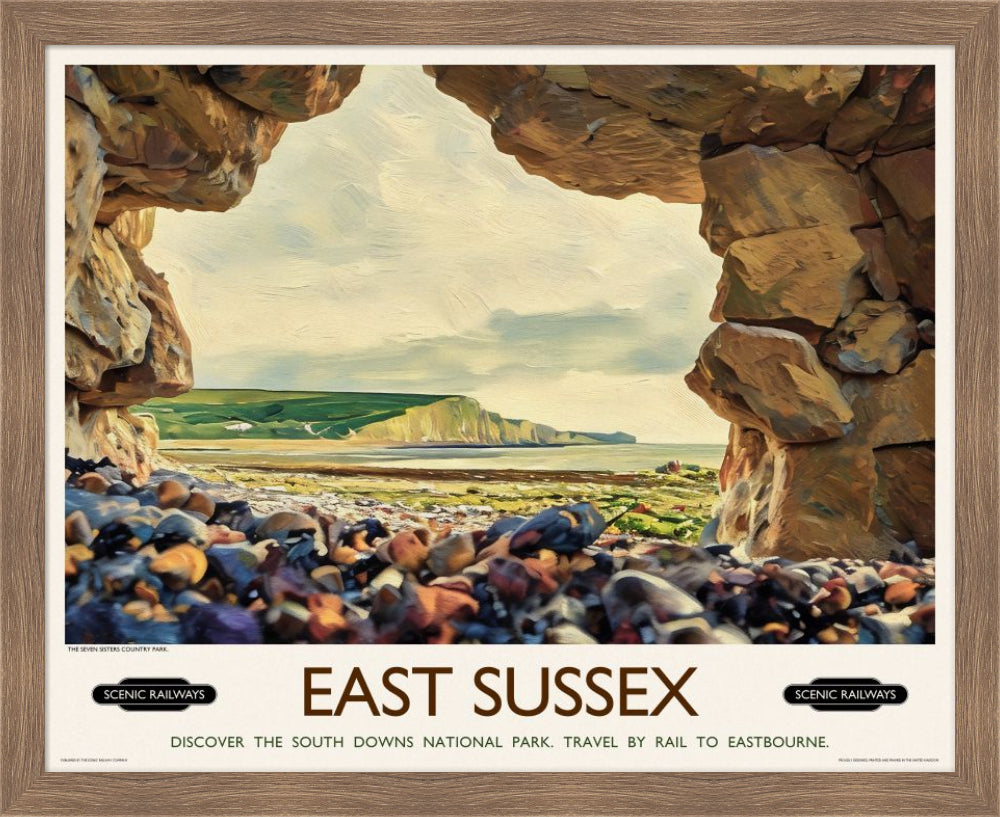 Vintage travel poster- East Sussex, The Seven Sisters - Scenic Railways