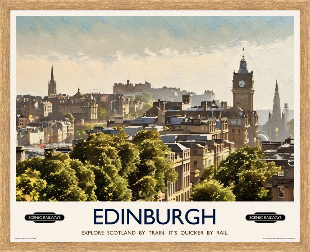 Vintage travel poster- Edinburgh, The City From Calton Hill - Scenic Railways