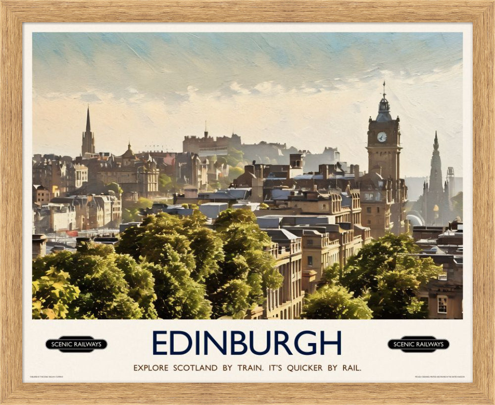 Vintage travel poster- Edinburgh, The City From Calton Hill - Scenic Railways