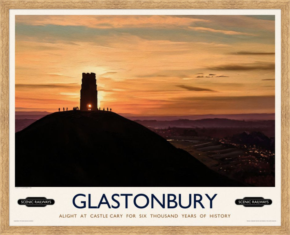 Vintage travel poster- Glastonbury, Somerset - Scenic Railways