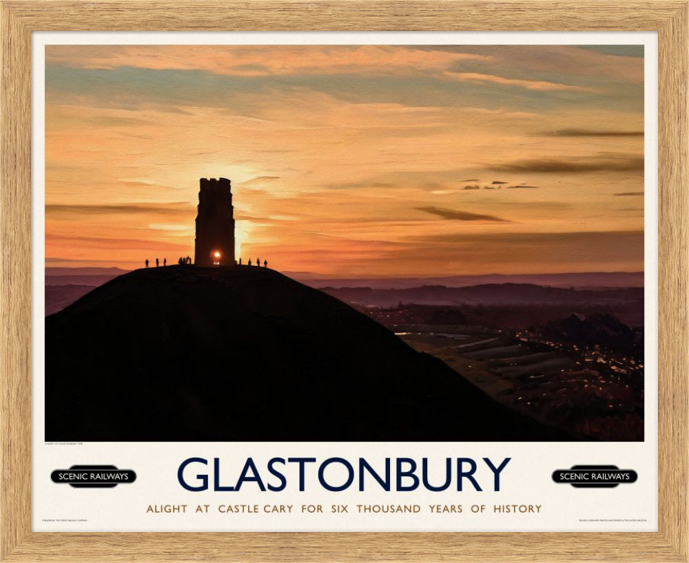 Vintage travel poster- Glastonbury, Somerset - Scenic Railways