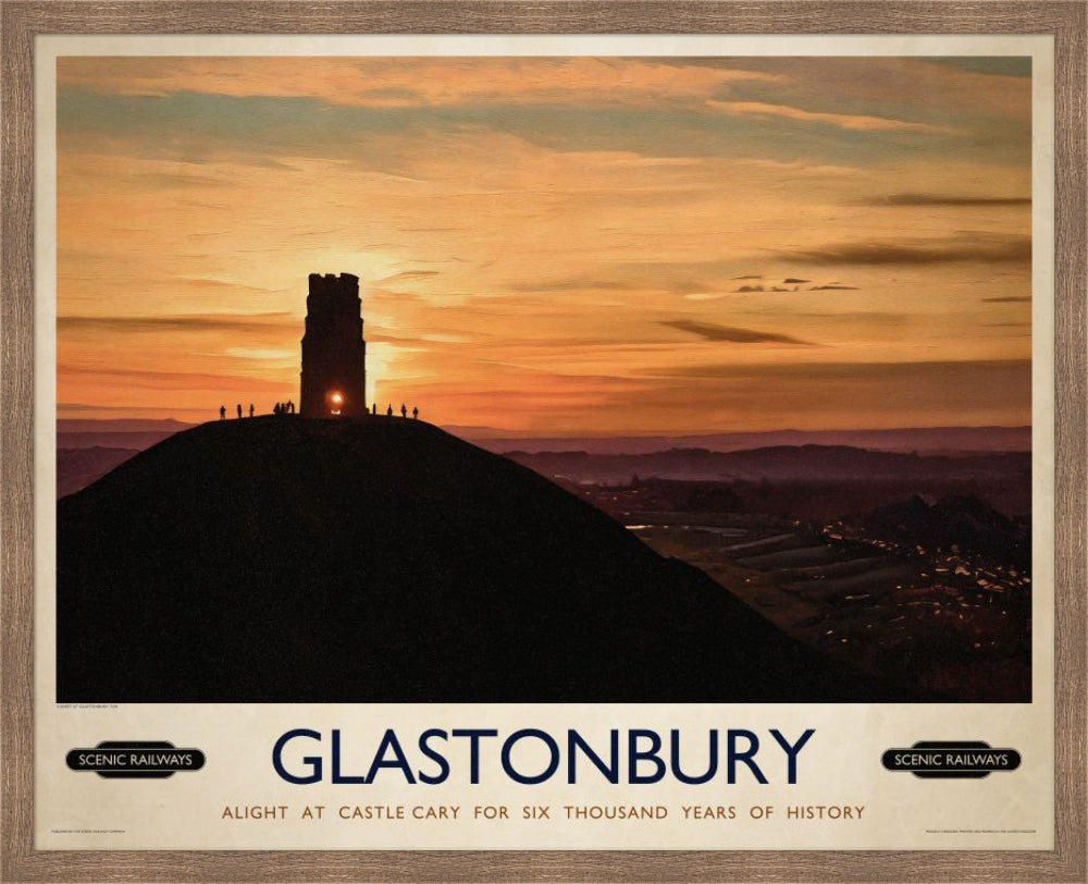 Vintage travel poster- Glastonbury, Somerset - Scenic Railways
