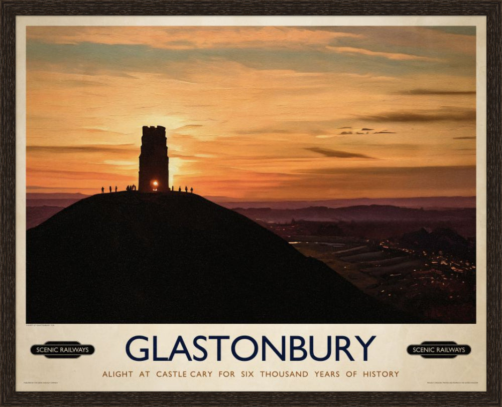 Vintage travel poster- Glastonbury, Somerset - Scenic Railways