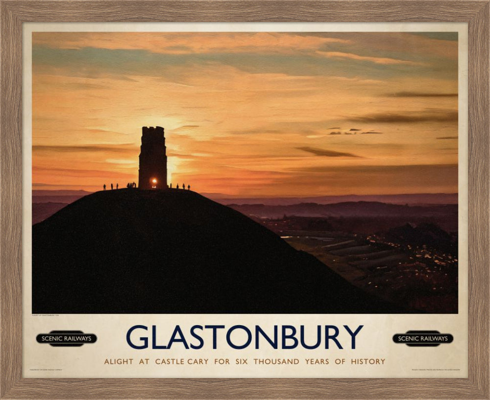 Vintage travel poster- Glastonbury, Somerset - Scenic Railways