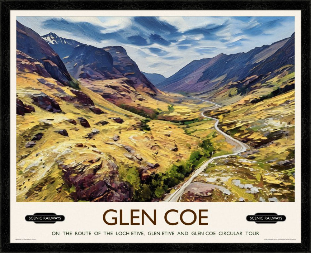 Vintage travel poster- Glen Coe, Scottish Highlands - Scenic Railways