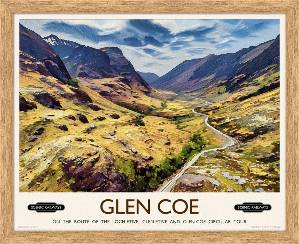 Vintage travel poster- Glen Coe, Scottish Highlands - Scenic Railways
