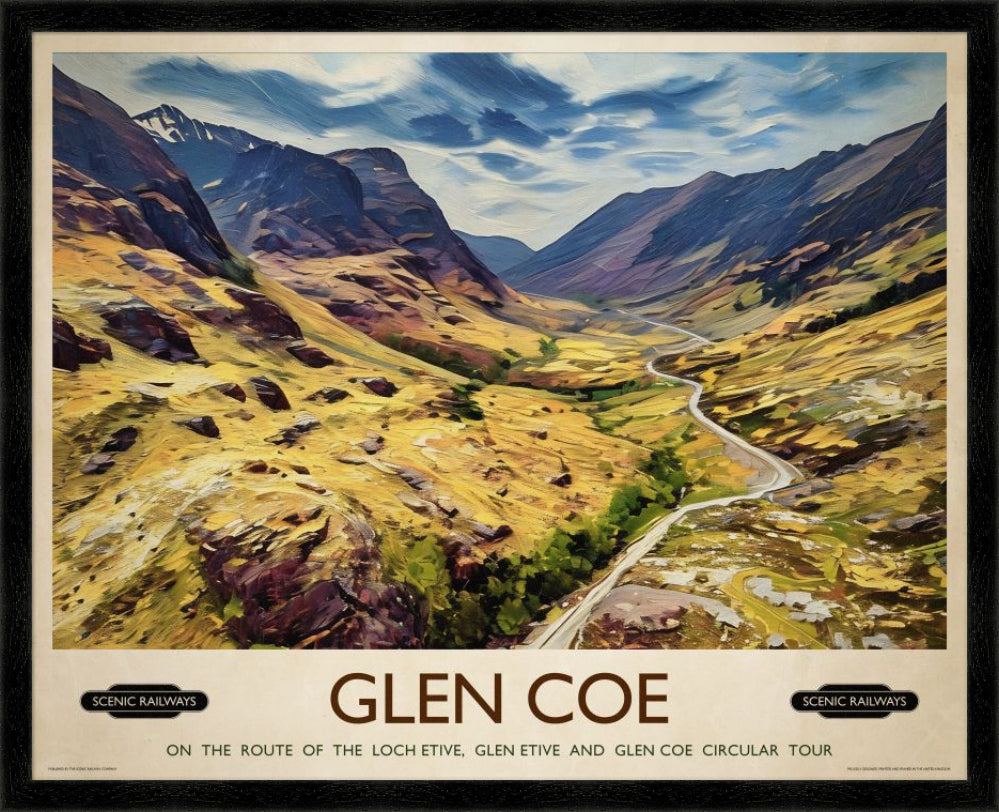 Vintage travel poster- Glen Coe, Scottish Highlands - Scenic Railways