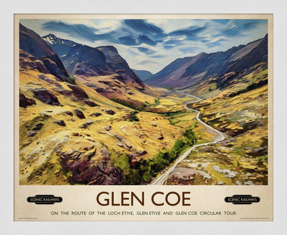 Vintage travel poster- Glen Coe, Scottish Highlands - Scenic Railways