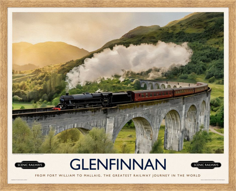 Vintage travel poster- Glenfinnan, Scottish Highlands - Scenic Railways