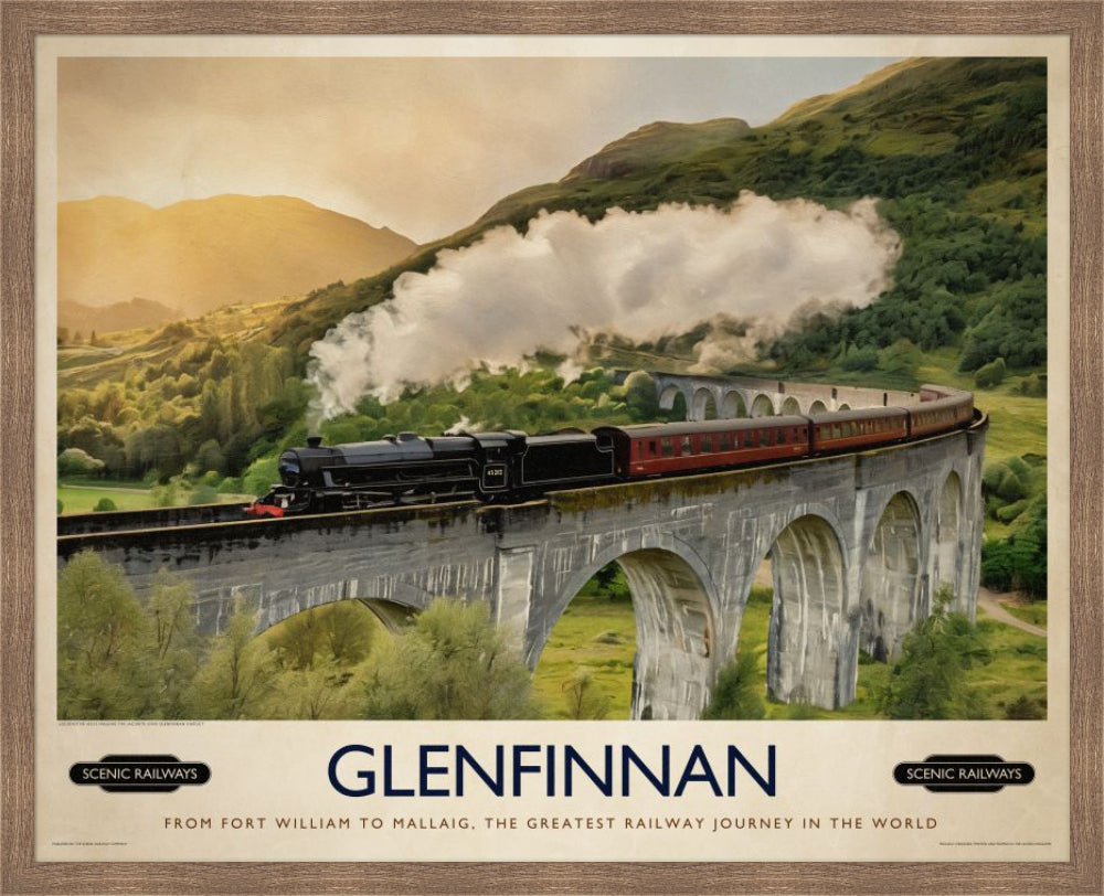 Vintage travel poster- Glenfinnan, Scottish Highlands - Scenic Railways