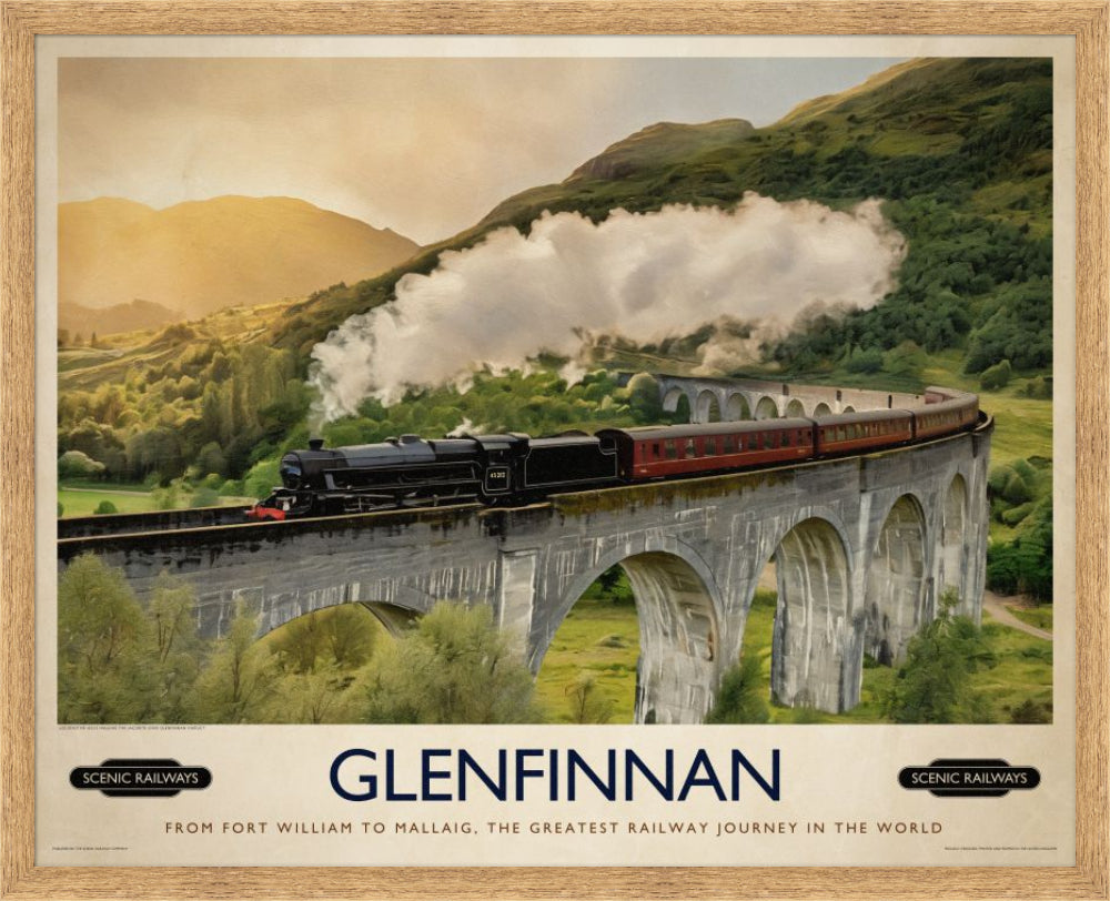 Vintage travel poster- Glenfinnan, Scottish Highlands - Scenic Railways