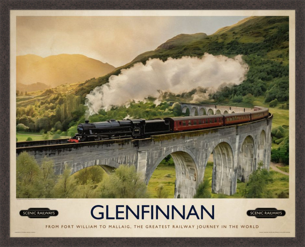 Vintage travel poster- Glenfinnan, Scottish Highlands - Scenic Railways
