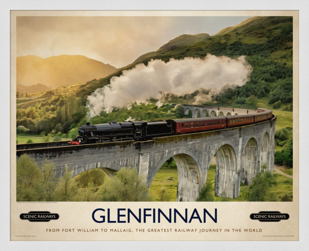 Vintage travel poster- Glenfinnan, Scottish Highlands - Scenic Railways