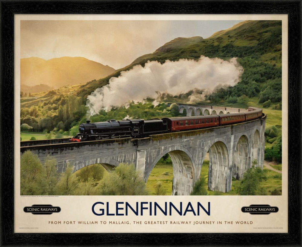 Vintage travel poster- Glenfinnan, Scottish Highlands - Scenic Railways