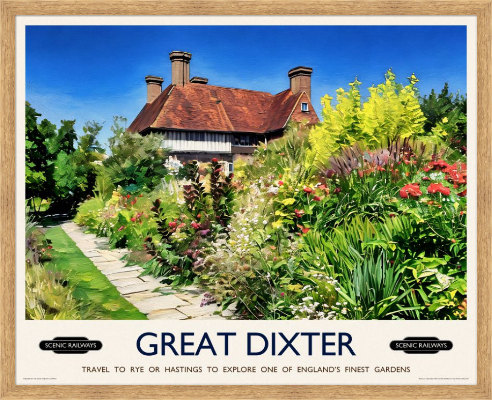 Vintage travel poster- Great Dixter, East Sussex - Scenic Railways