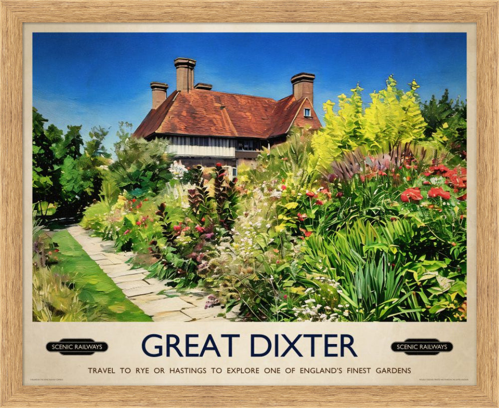 Vintage travel poster- Great Dixter, East Sussex - Scenic Railways