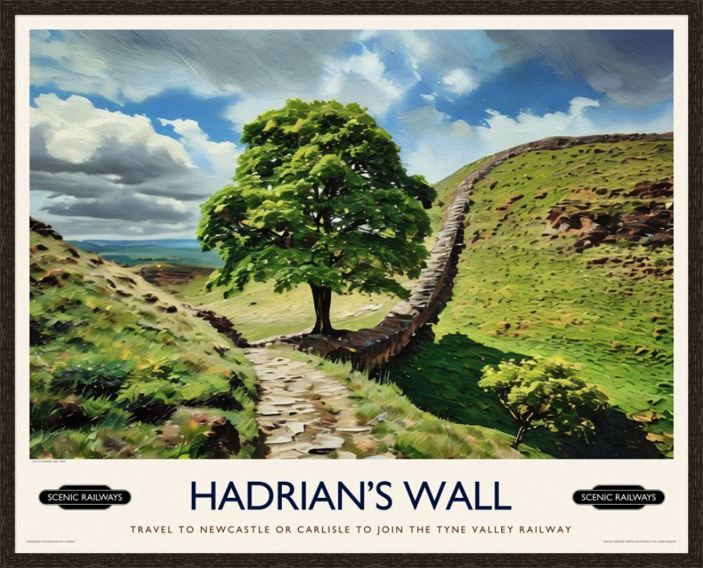Vintage travel poster- Hadrian's Wall, Northumberland - Scenic Railways