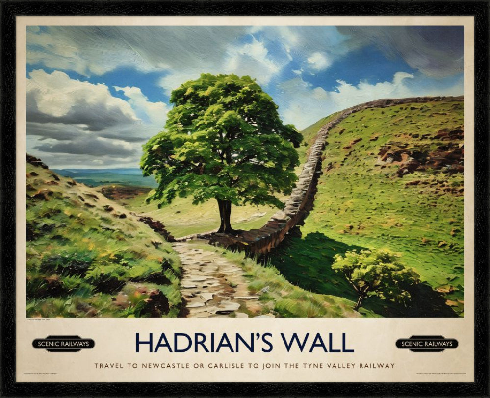 Vintage travel poster- Hadrian's Wall, Northumberland - Scenic Railways