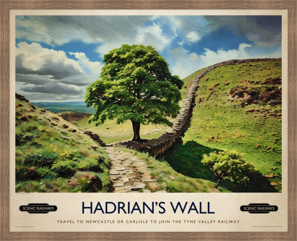 Vintage travel poster- Hadrian's Wall, Northumberland - Scenic Railways
