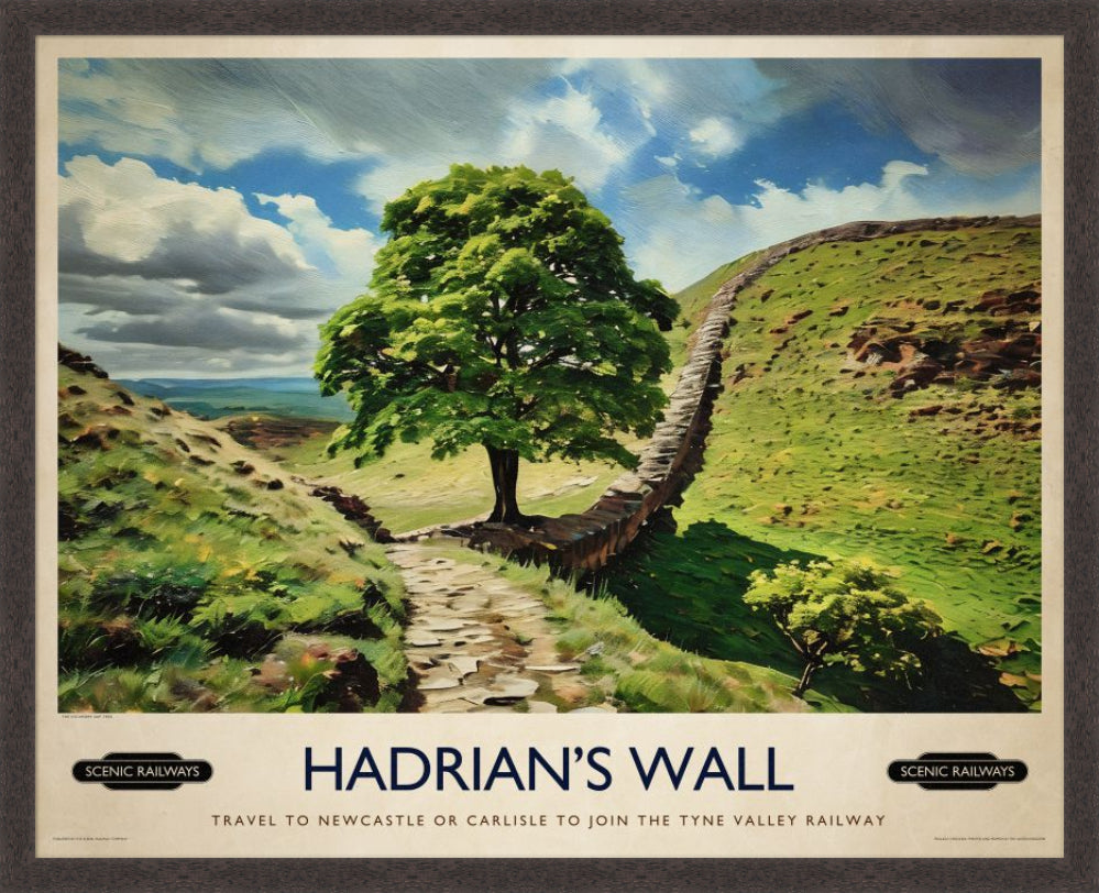 Vintage travel poster- Hadrian's Wall, Northumberland - Scenic Railways