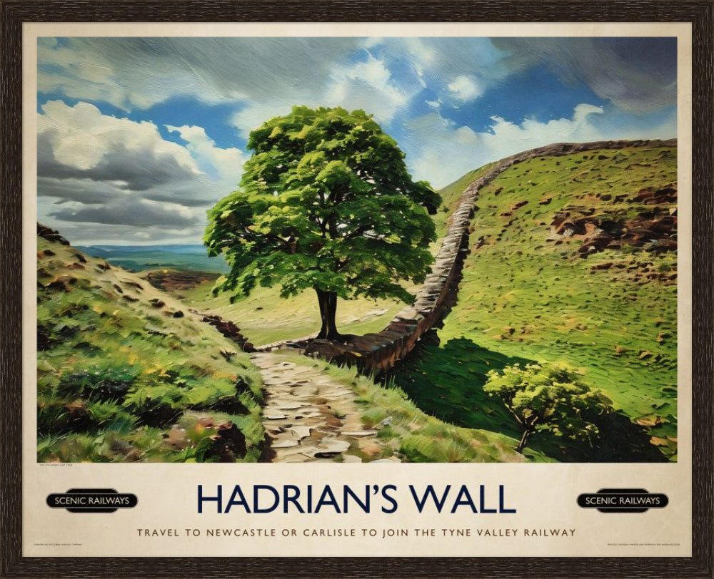 Vintage travel poster- Hadrian's Wall, Northumberland - Scenic Railways