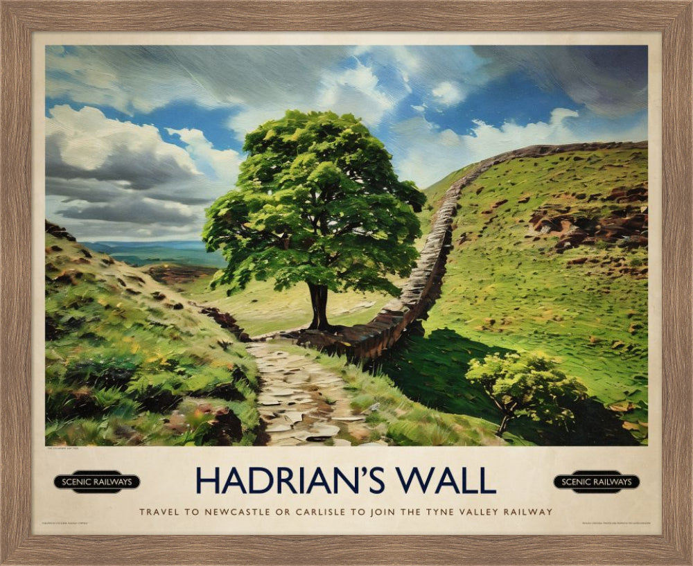 Vintage travel poster- Hadrian's Wall, Northumberland - Scenic Railways