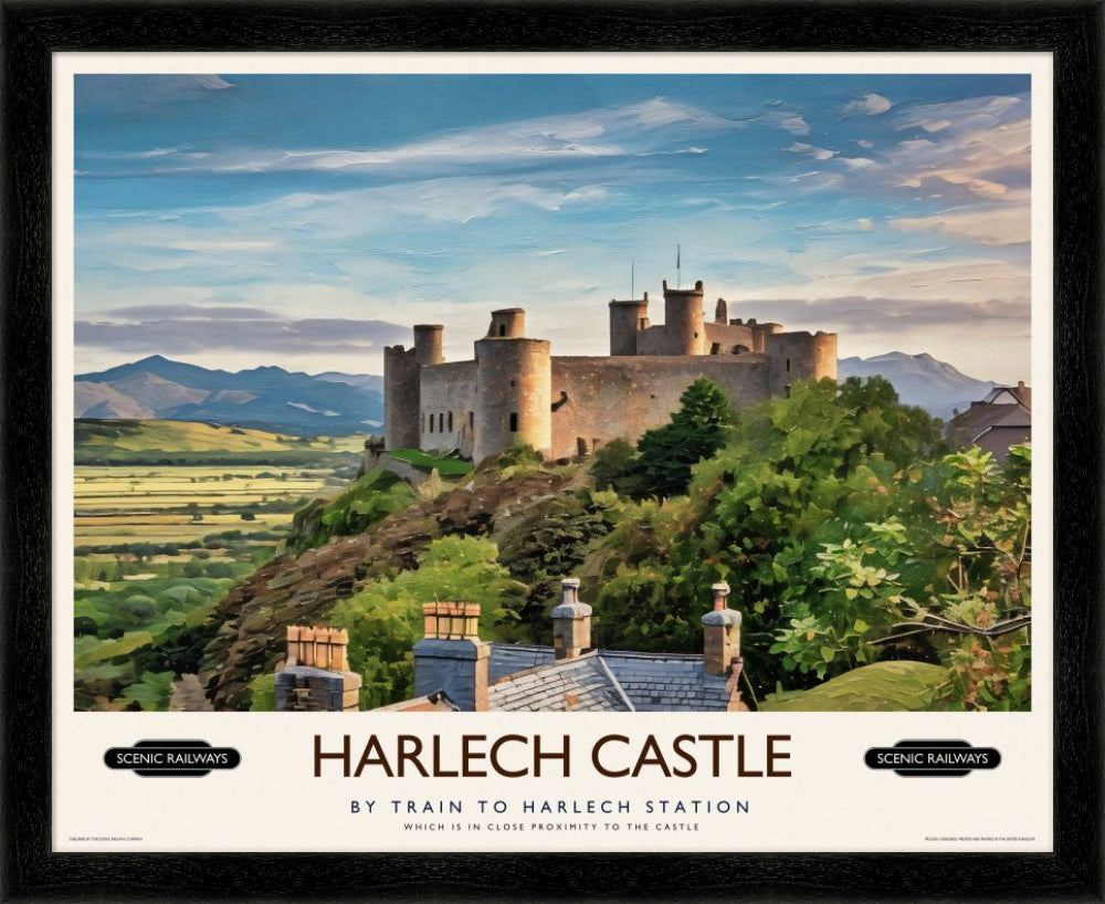 Vintage travel poster- Harlech Castle, Gwynedd - Scenic Railways
